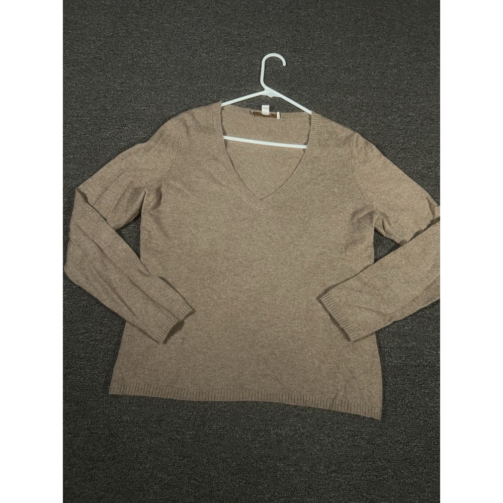 Caslon Sweater Women's XL Beige 100% Cashmere Pullover Cozy Vneck Preppy
